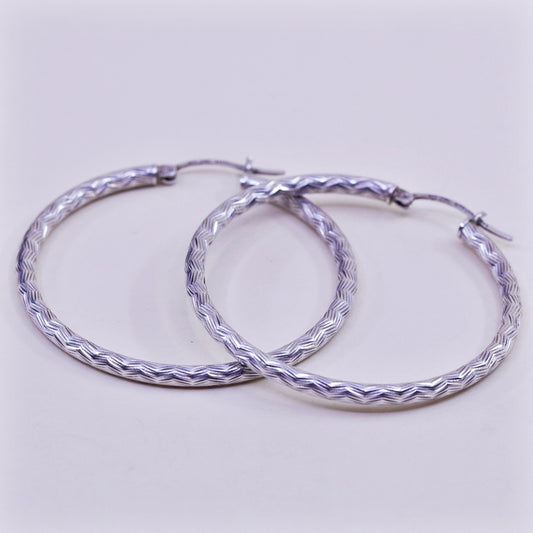 1.75”, vtg sterling silver loop earrings, textured minimalist primitive hoops