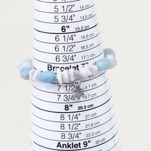 7”, Vtg Handmade Nugget Larimar, Quartz Bracelet W/ Elastic Band N 925 Flower