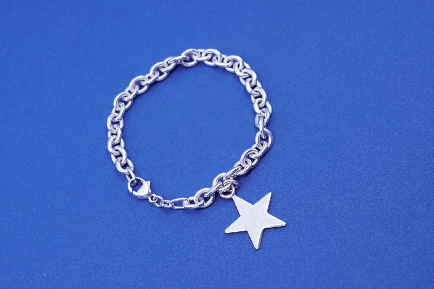 7”, vintage Sterling silver handmade bracelet, 925 bold circle chain w/ star