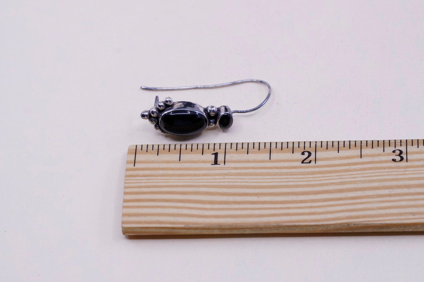 Vintage Sterling 925 silver handmade earrings with obsidian with beads