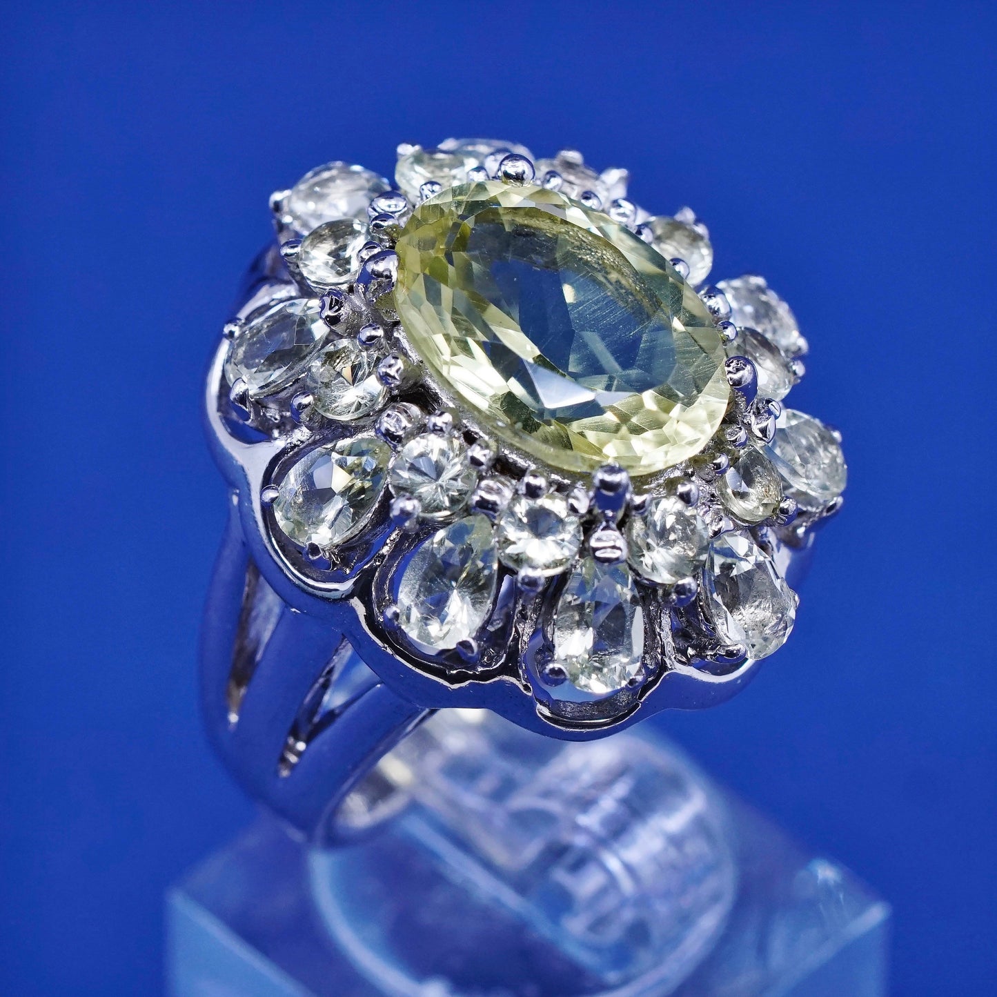 Size 6.5, vintage Sterling silver handmade ring, 925 cocktail ring with peridot
