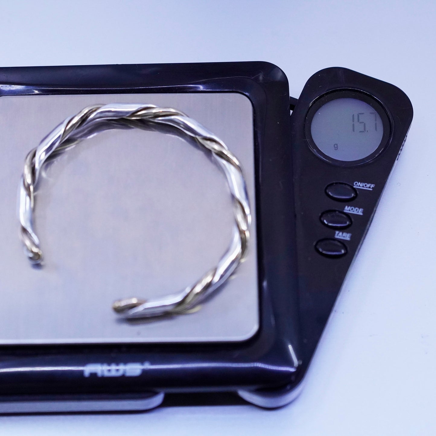 6.25”, Vintage two tone Sterling 925 silver handmade bracelet, twisted cuff