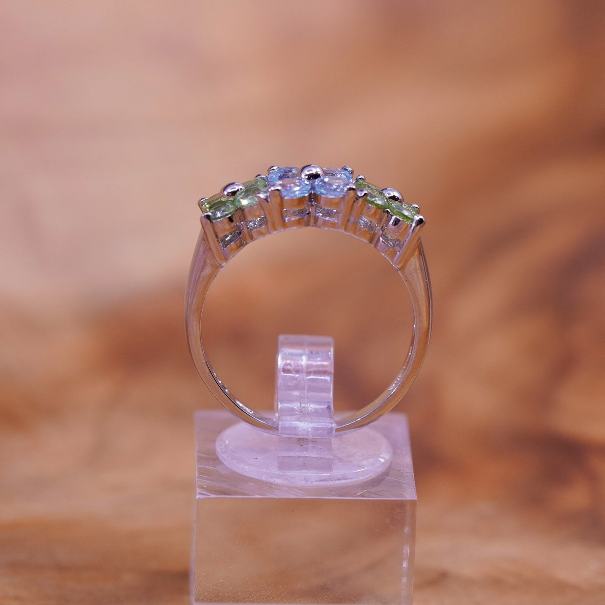 Size 8.25, vintage Sterling 925 silver handmade ring with peridot and topaz
