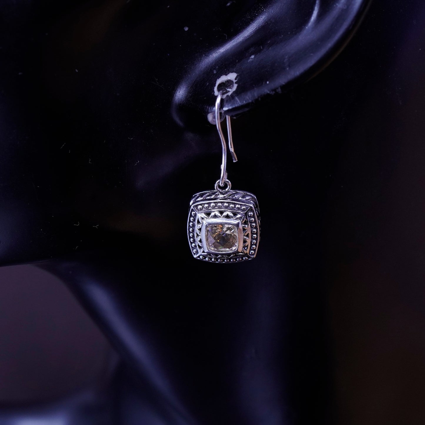 Vintage Sterling 925 silver earrings with citrine crystal and cable around