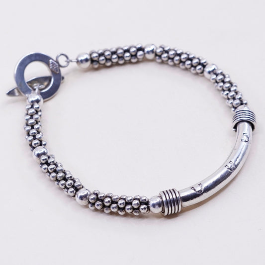 7”, vintage sterling silver handmade bracelet, bead 925 chain with bar
