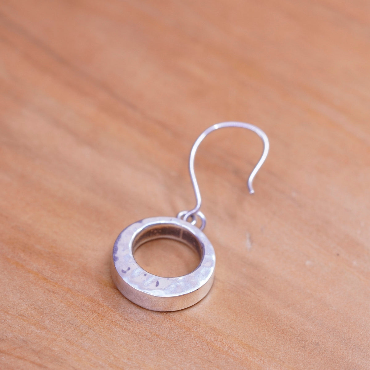 Vintage handmade sterling silver earrings, 925 circle hammered dangle
