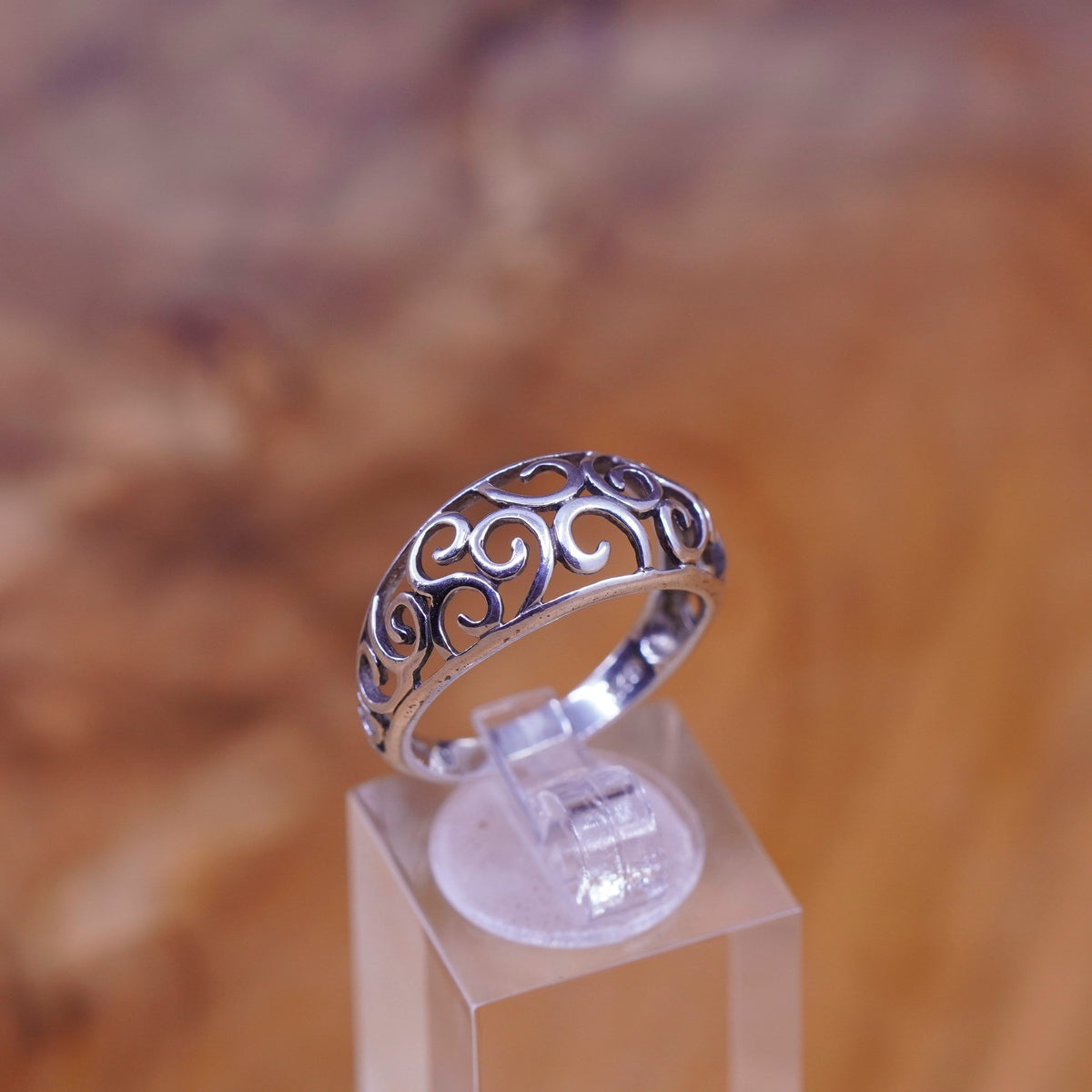 Size 8, Sterling silver handmade ring, southwestern, 925 filigree swirl band