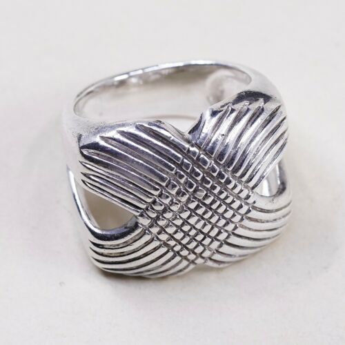 Sz 7.5, Vtg Sterling Silver handmade Ring. 925 modernist, Statement Cross Ring