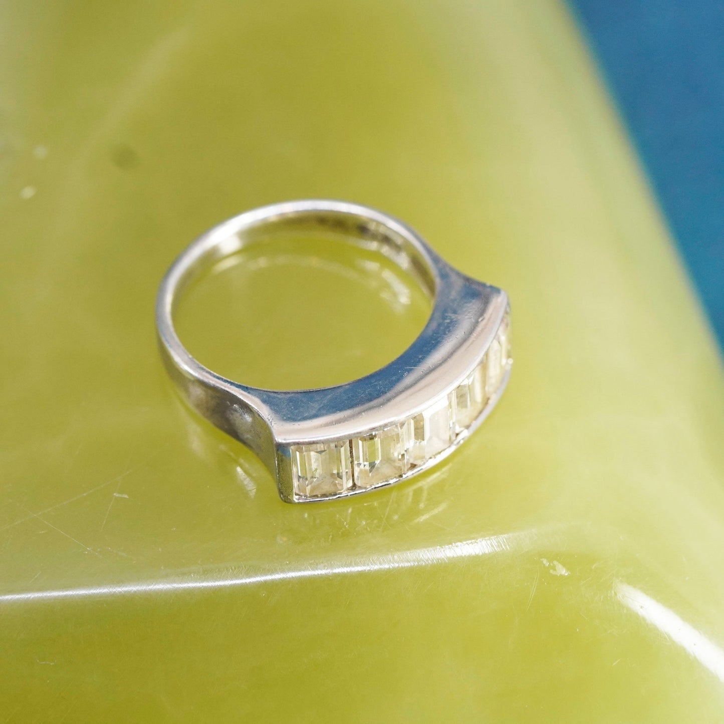 Size 8, vintage Sterling 925 silver handmade ring, 925 stackable band with Cz