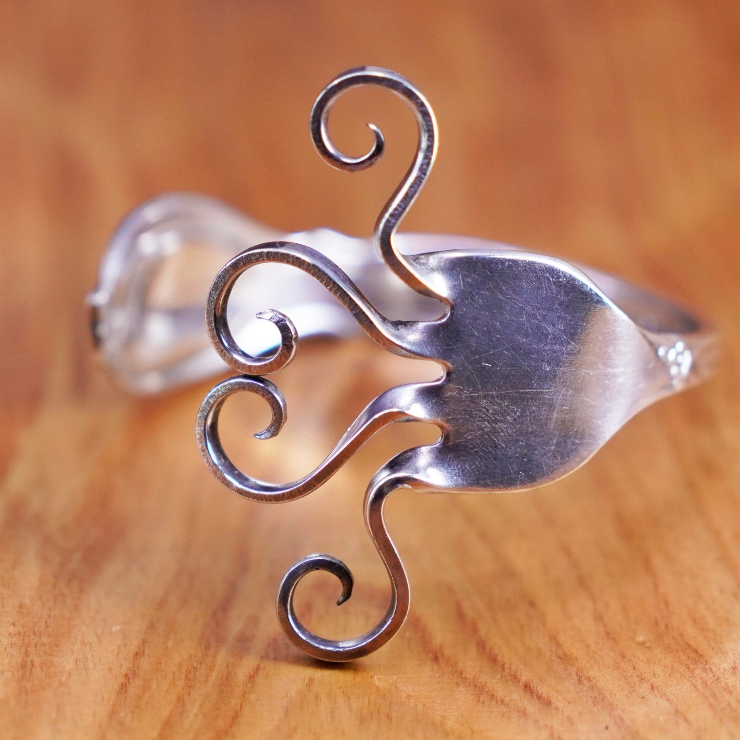 6.25”, vtg WM ROGERS Sterling 925 silver handmade bracelet, fork heart cuff