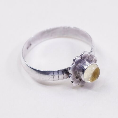 Sz 8.5, Vtg Sterling Silver handmade Ring, 925 Silver W/ citrine, Stamped 925