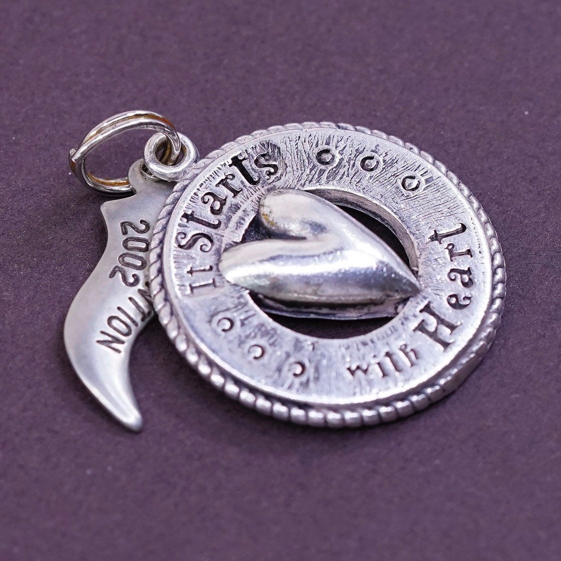 Sterling silver handmade heart pendant, 925 charm “it starts with heart"