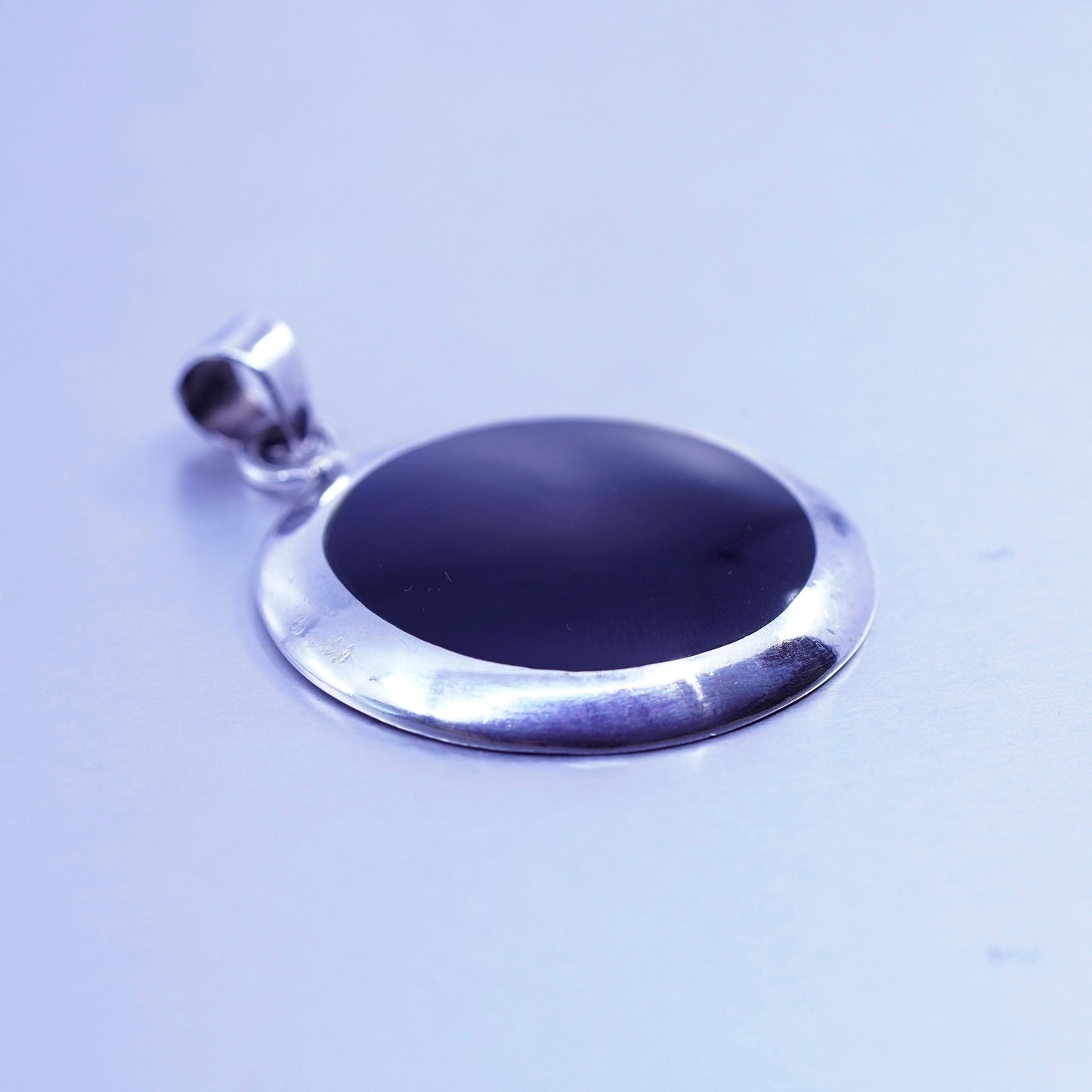 antique sterling 925 silver handmade pendant with round obsidian