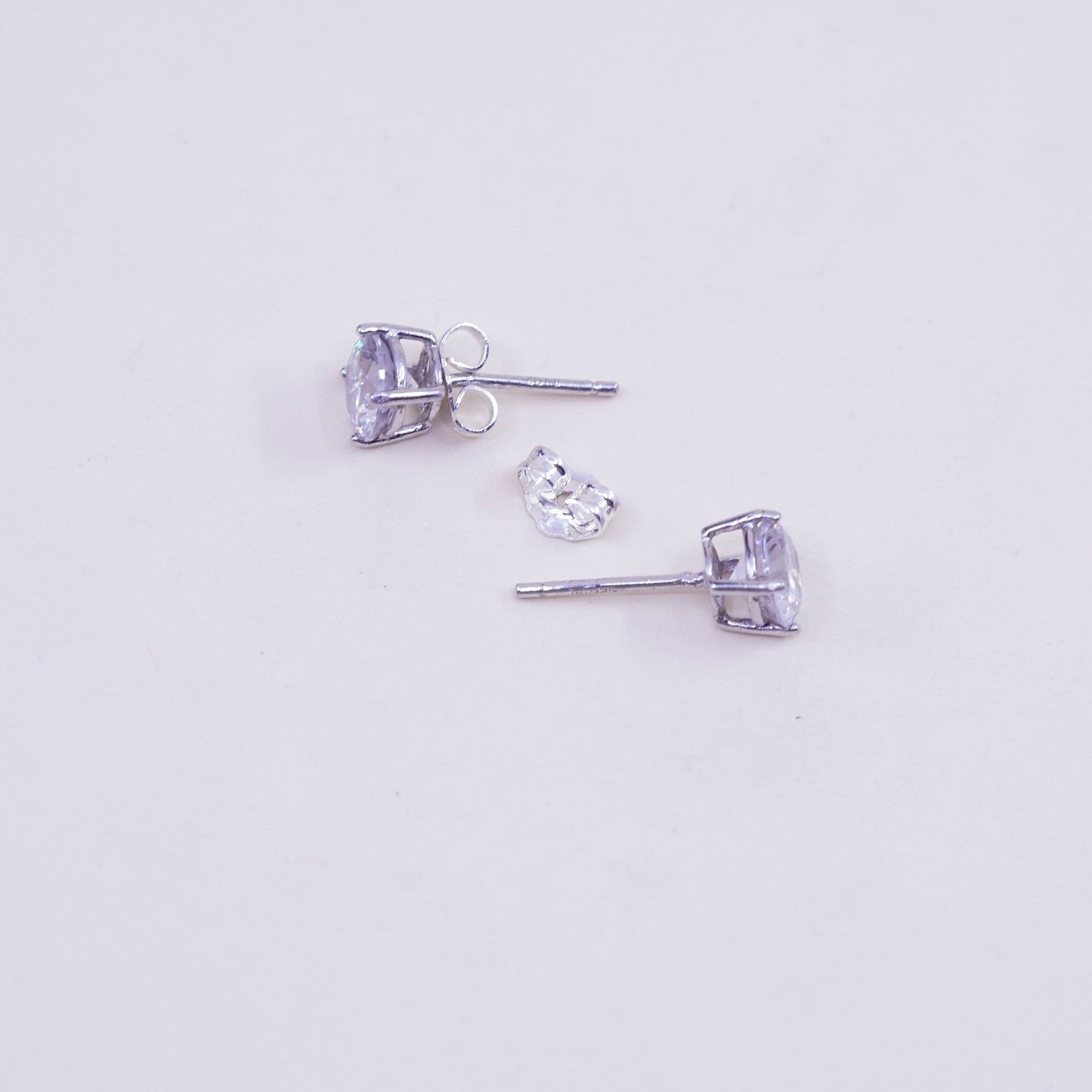 6mm, Vintage sterling 925 silver genuine round cz studs, earrings