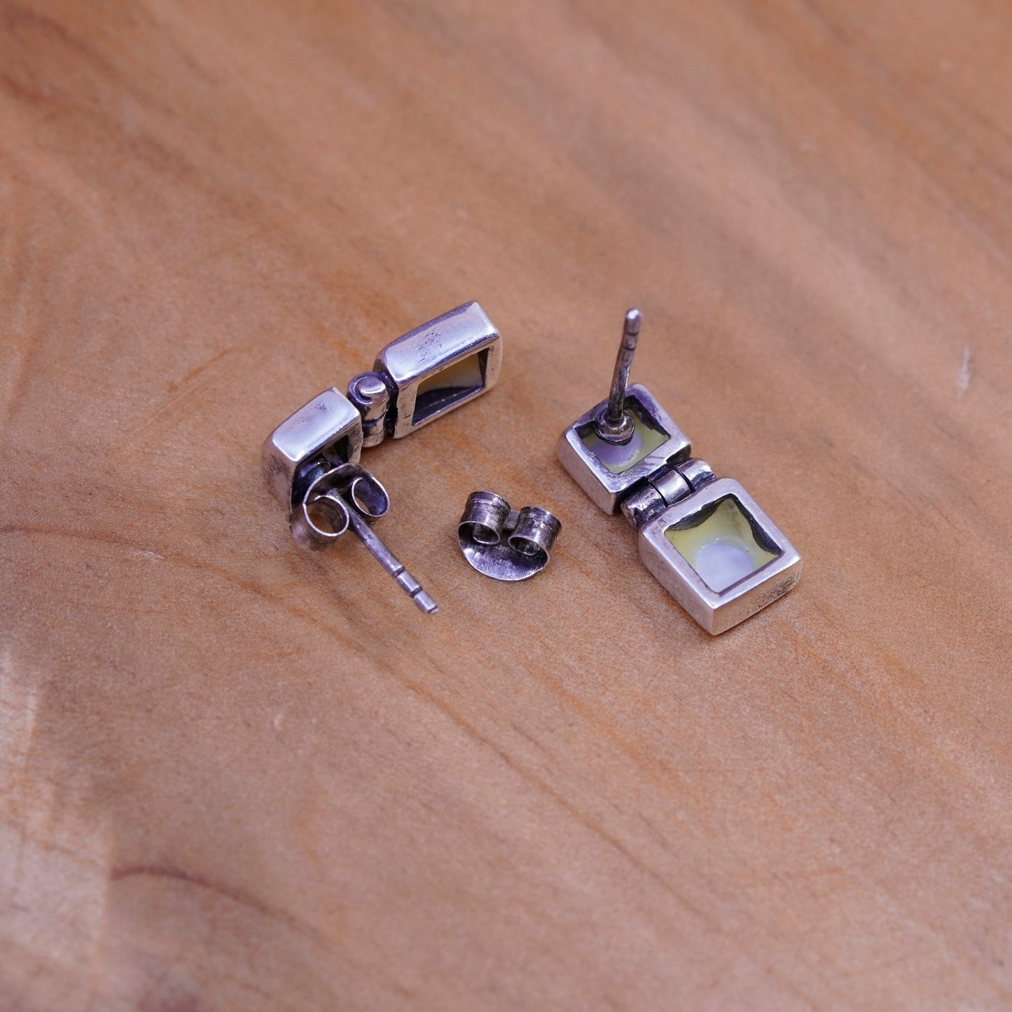 Sterling silver handmade earrings, 925 square dangle square mother of pearl
