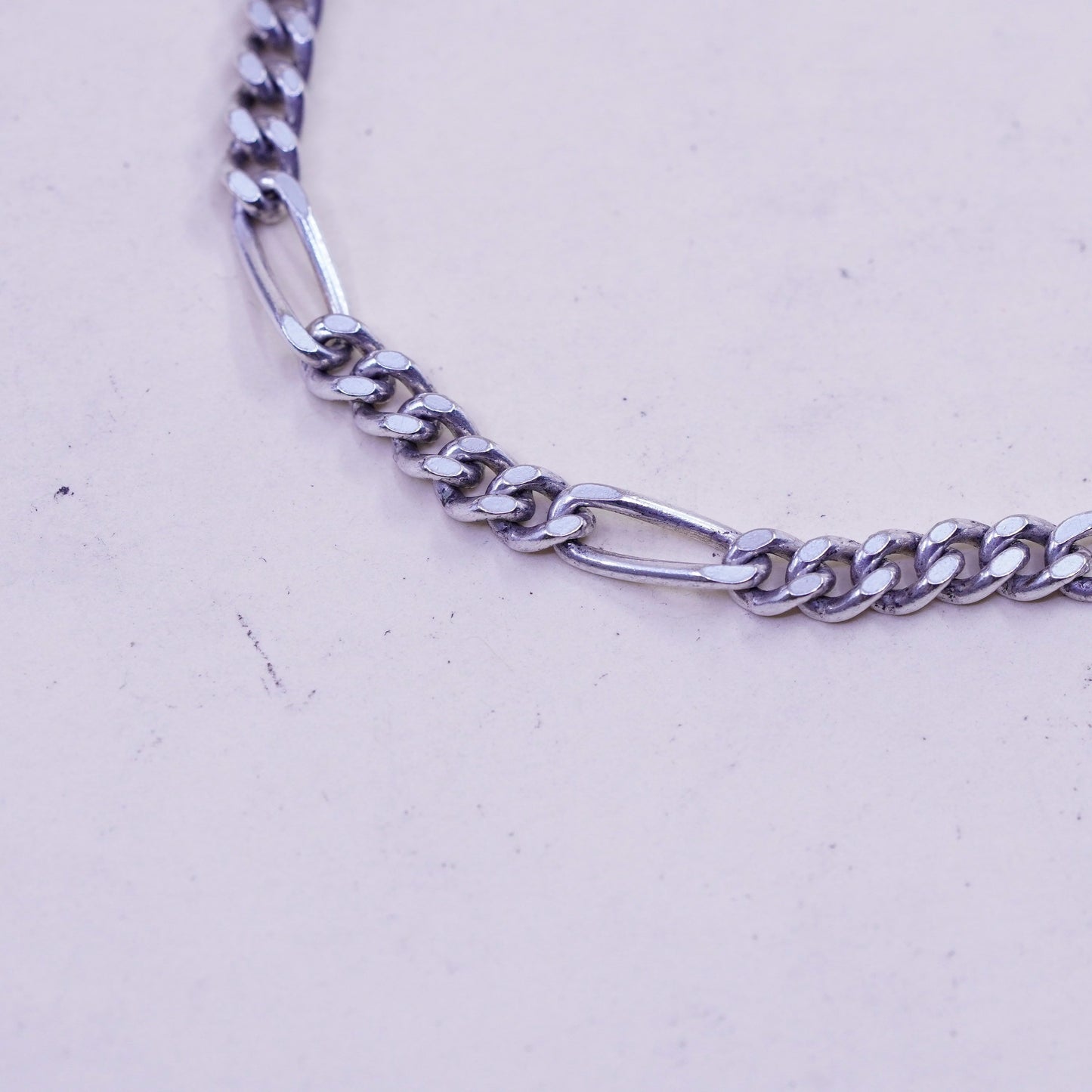 7.75”, 5mm, Vintage sterling 925 silver bracelet, Italy figaro chain