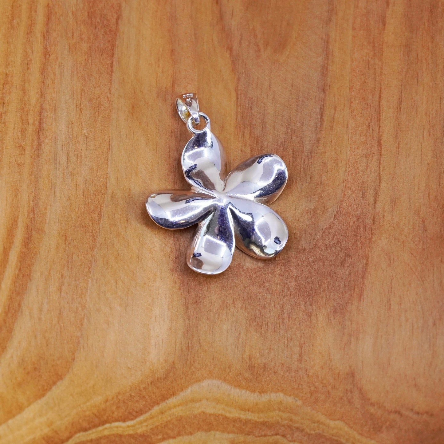 Vintage Sterling 925 silver handmade plumeria flower pendant with cz