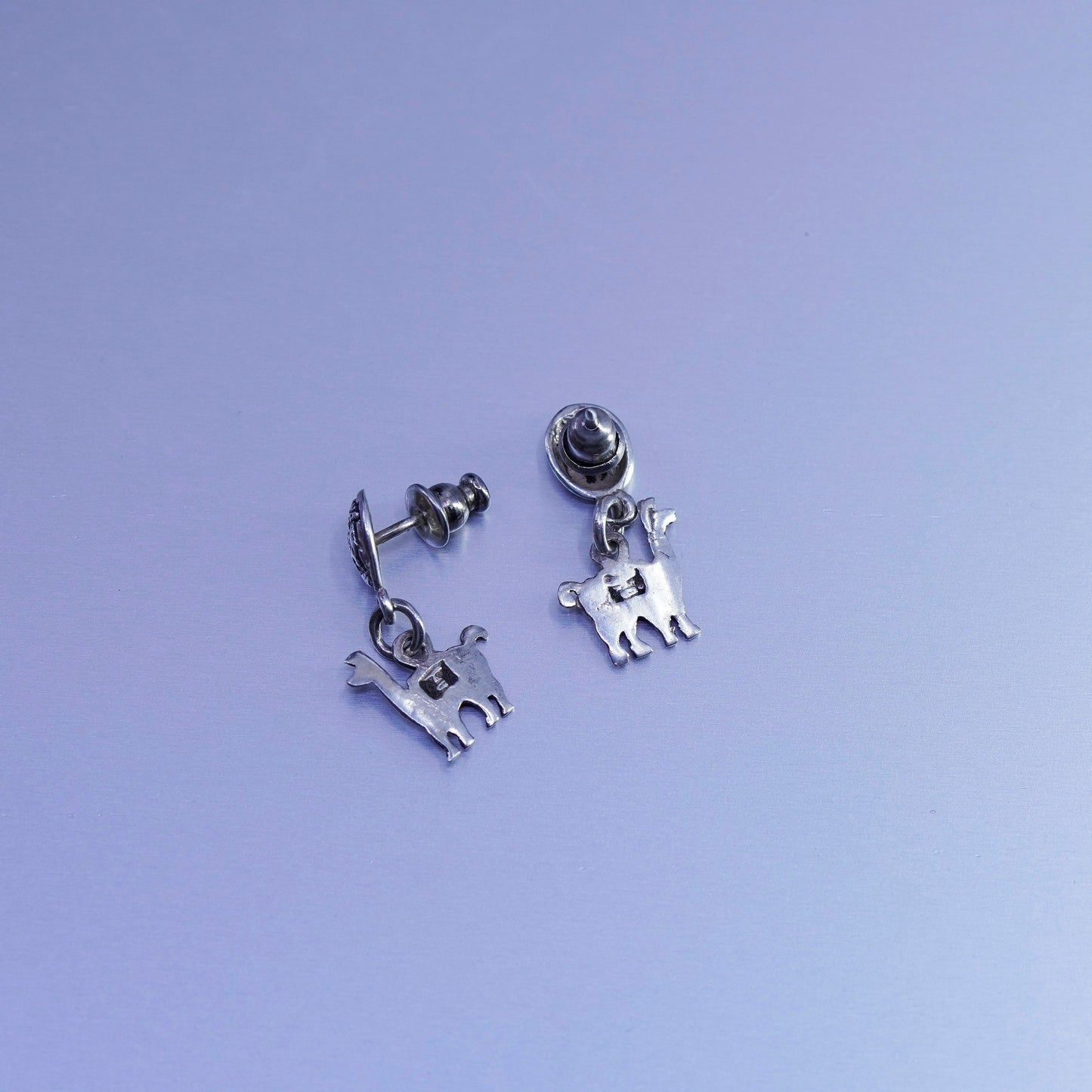 Vintage Sterling 925 silver handmade llama earrings drops