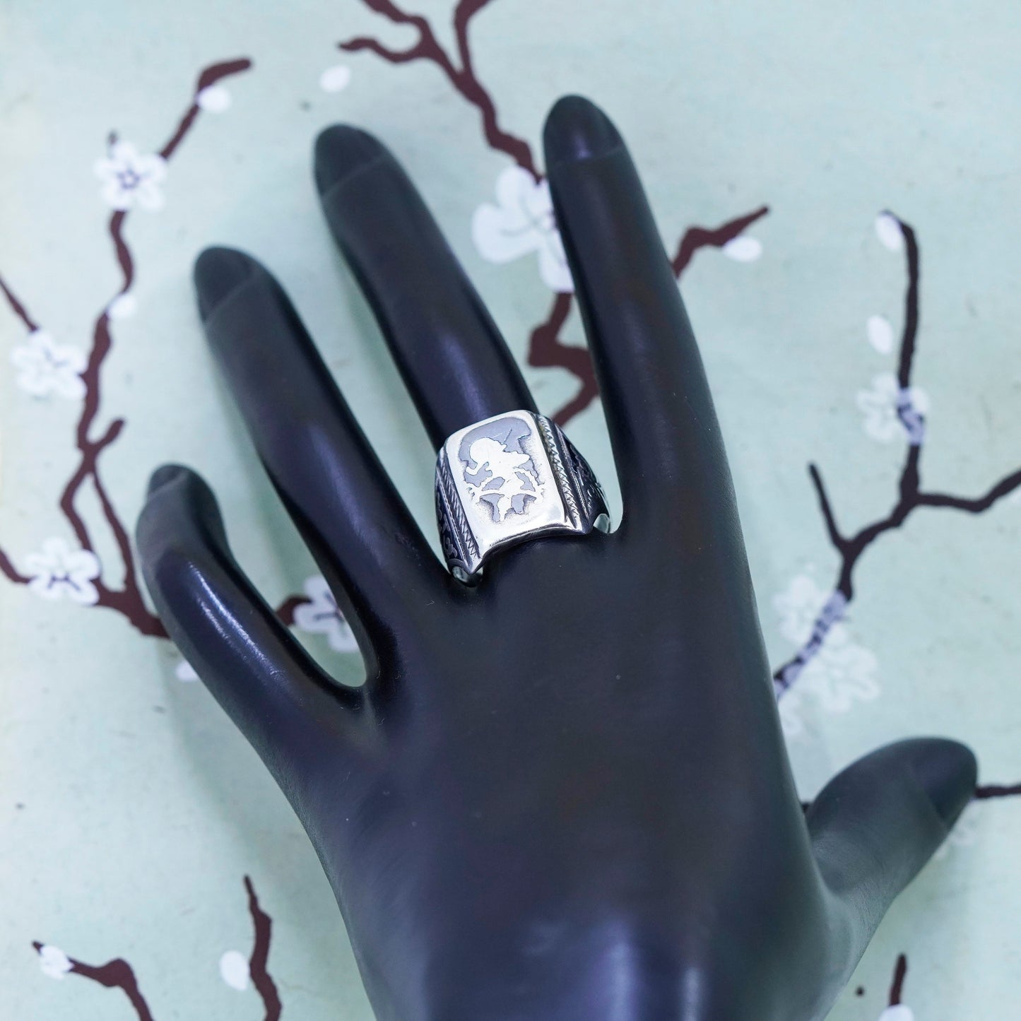 Size 10.25, Vintage sterling silver handmade ring, 925 Siam Indian goddess band