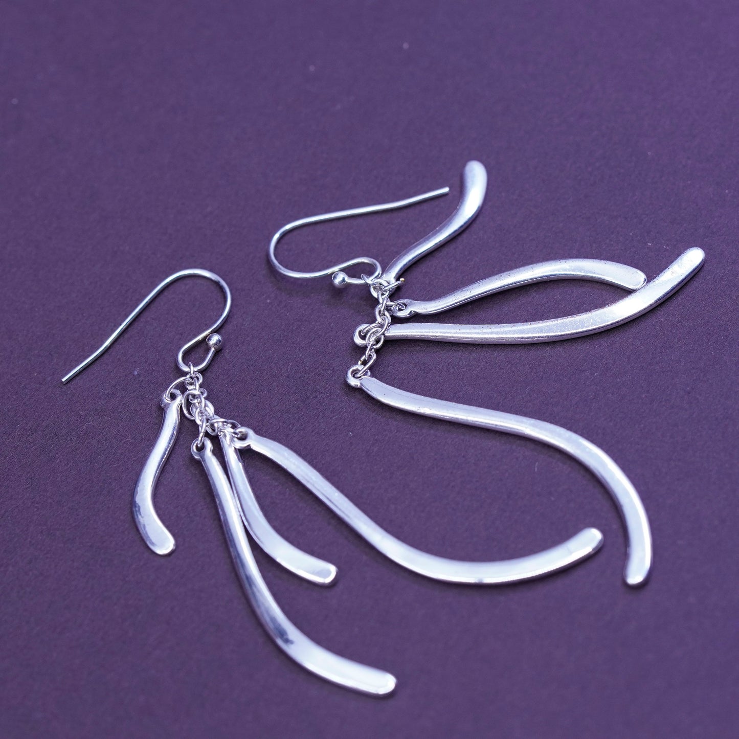 Vintage sterling silver handmade earrings, 925 fringe wavy