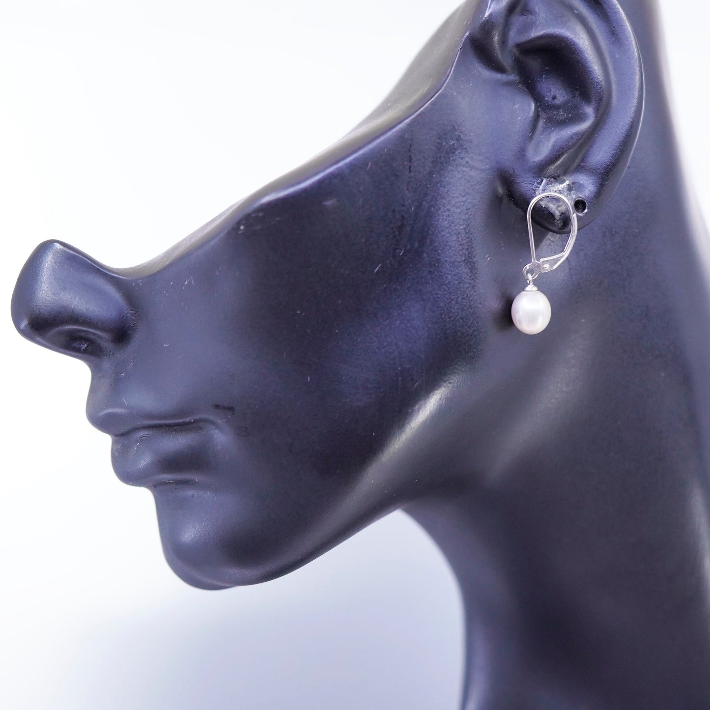 Vintage Sterling 925 silver handmade earrings with freshwater pearl