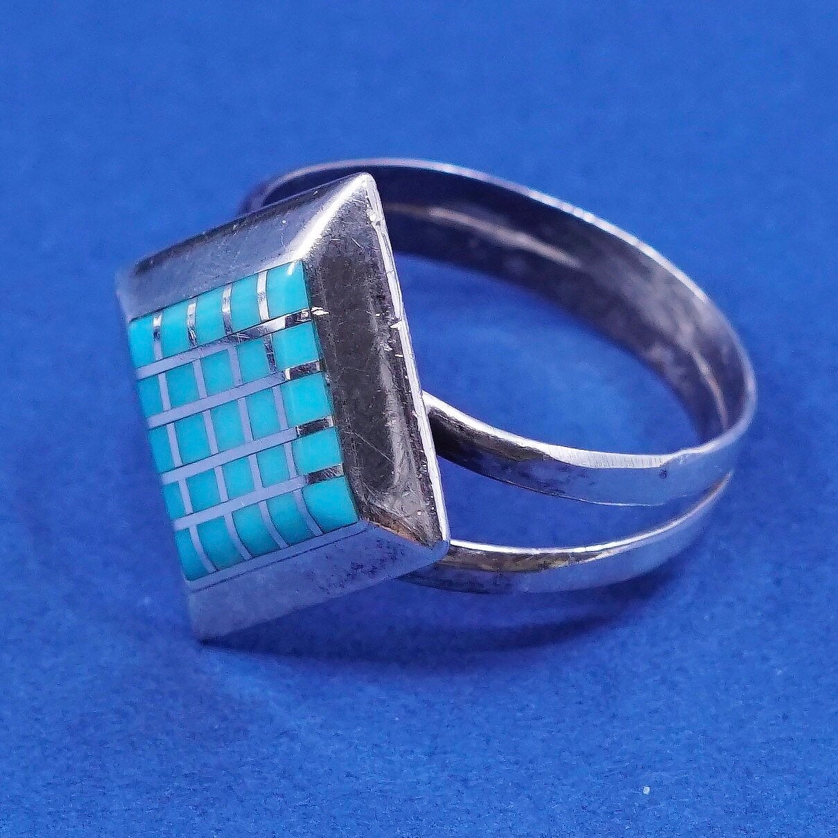 sz 10.5, vtg zuni sterling silver handmade ring, 925 w/ turquoise southwestern