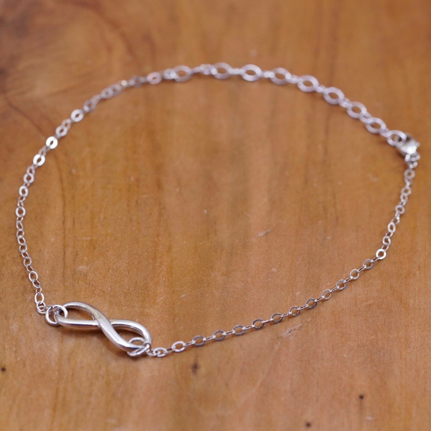9.5”, sterling silver anklet, 925 circle bracelet chain infinity loop charm