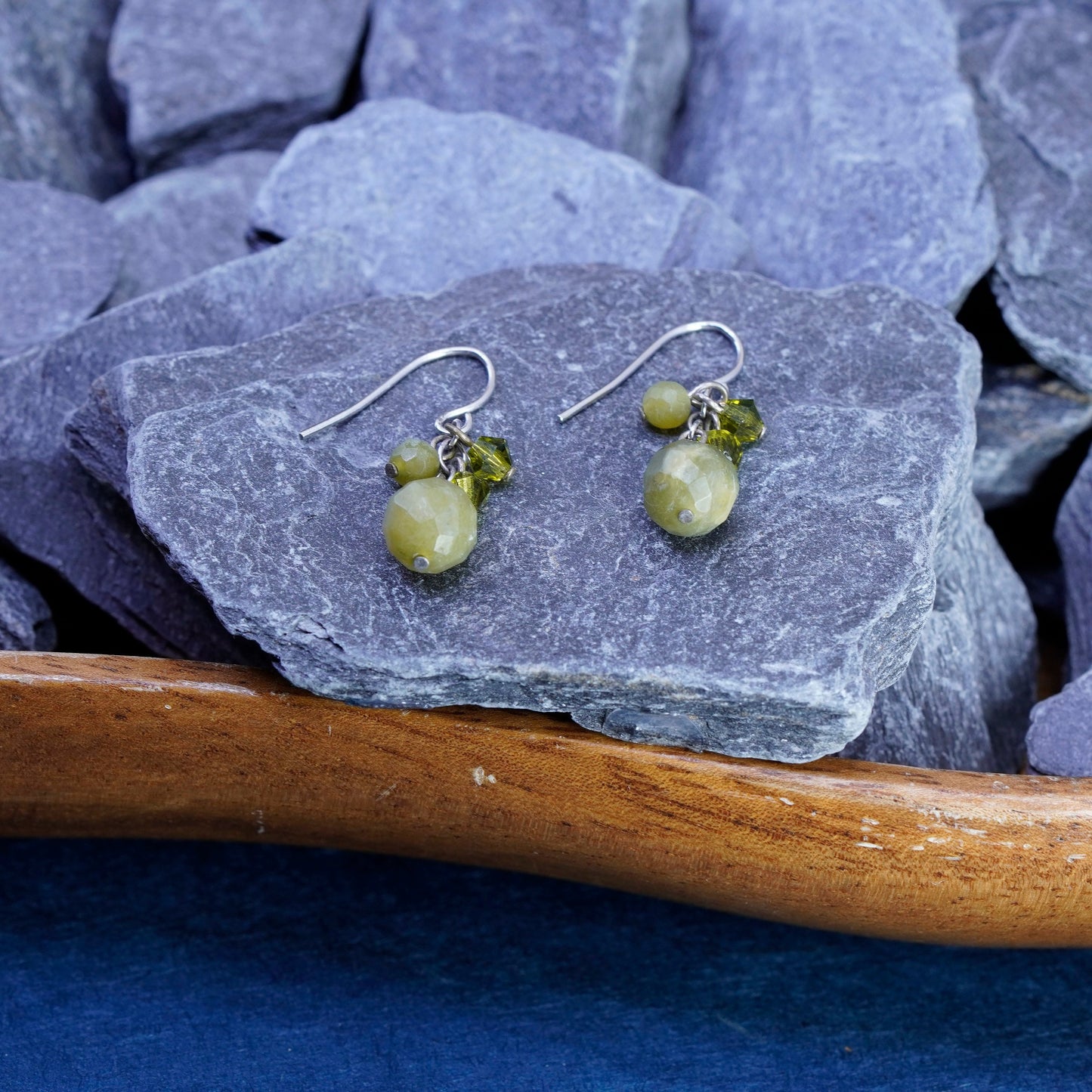 Vintage Sterling silver handmade stud earrings, 925 hooks with jasper beads