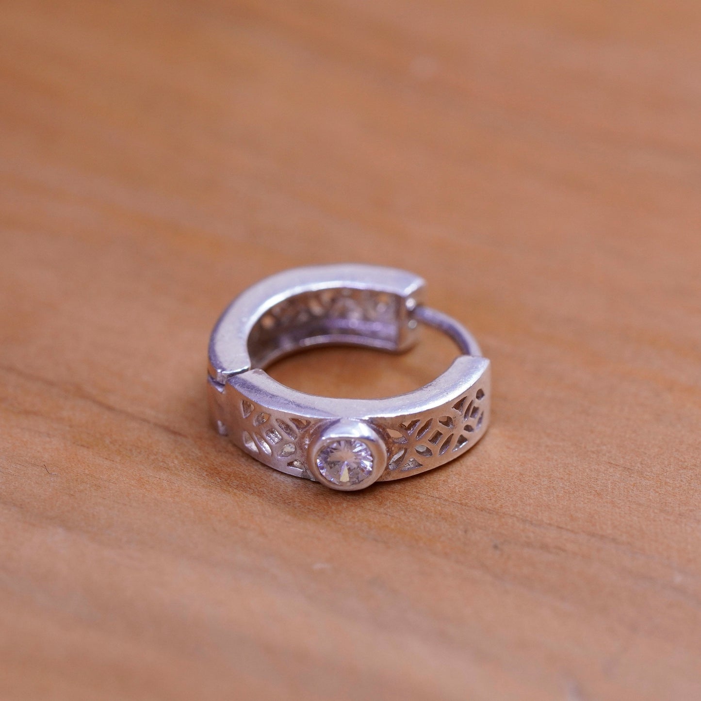 0.5”, vintage Sterling silver handmade earrings, filigree 925 hoops with Cz