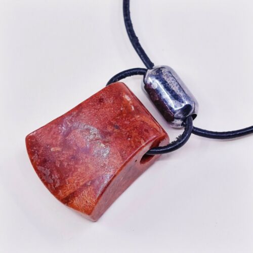 Silpada N0965 Red Sponge Coral Nugget, Leather and Sterling Silver Necklace