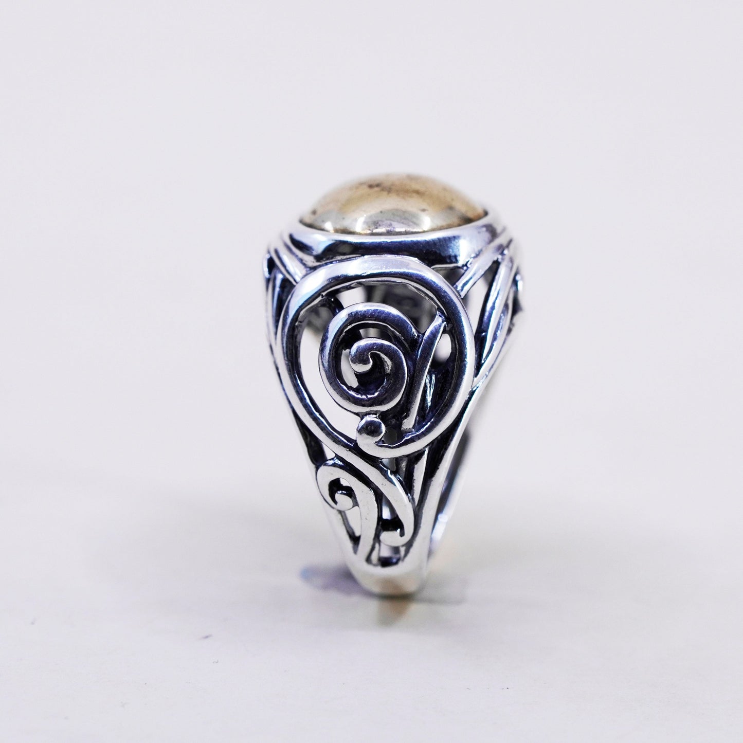 sz 7.5, Carolyn pollack two tone sterling 925 silver handmade scroll ring band