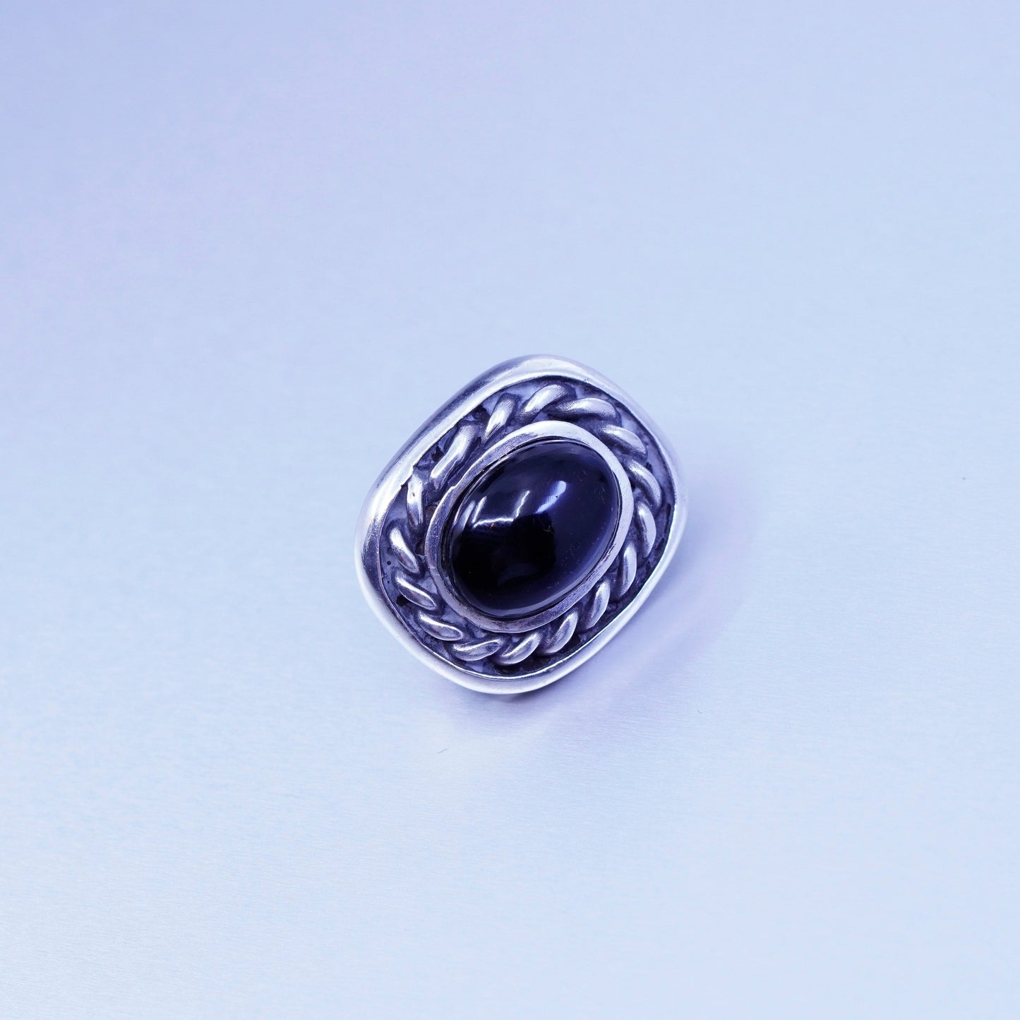 Vintage Sterling 925 silver handmade earrings, clip on w/ black onyx and cable