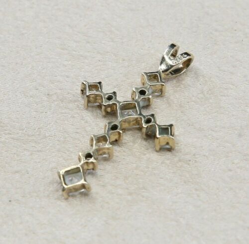 Vintage Sterling Silver Handmade Pendant, 925 silver cross w/ Cz
