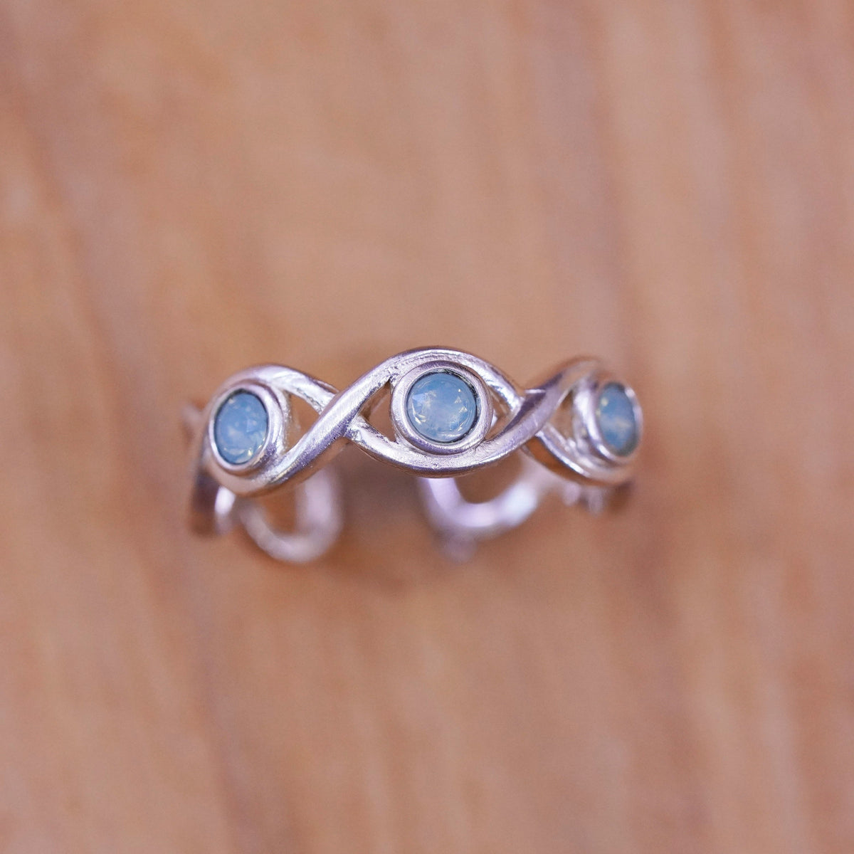 Size 3, vtg Sterling 925 silver handmade swirl entwined ring moonstone crystal