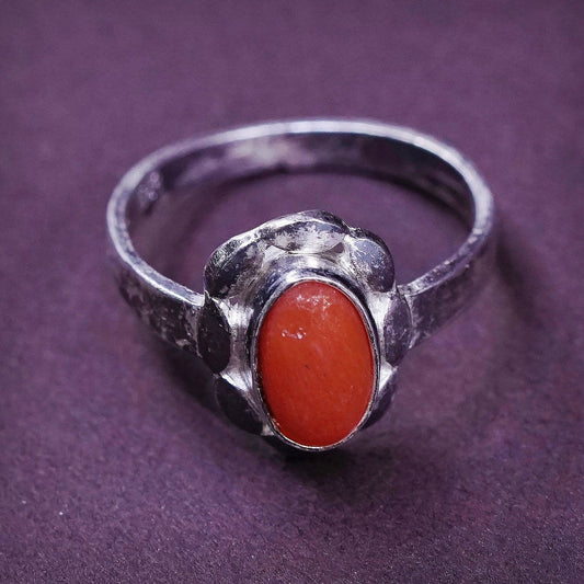 sz 3.75, Sterling silver ring w/ coral, Native American, southwestern 925 band
