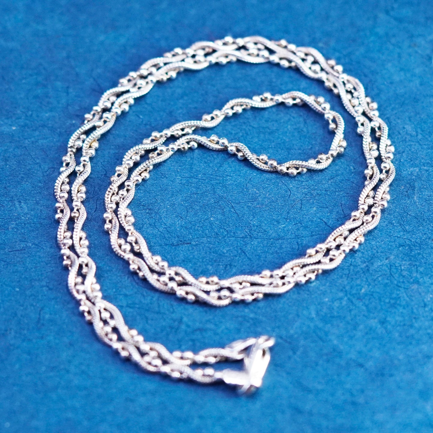 21”, vintage Sterling silver handmade necklace, 925 twisted snake bead chains
