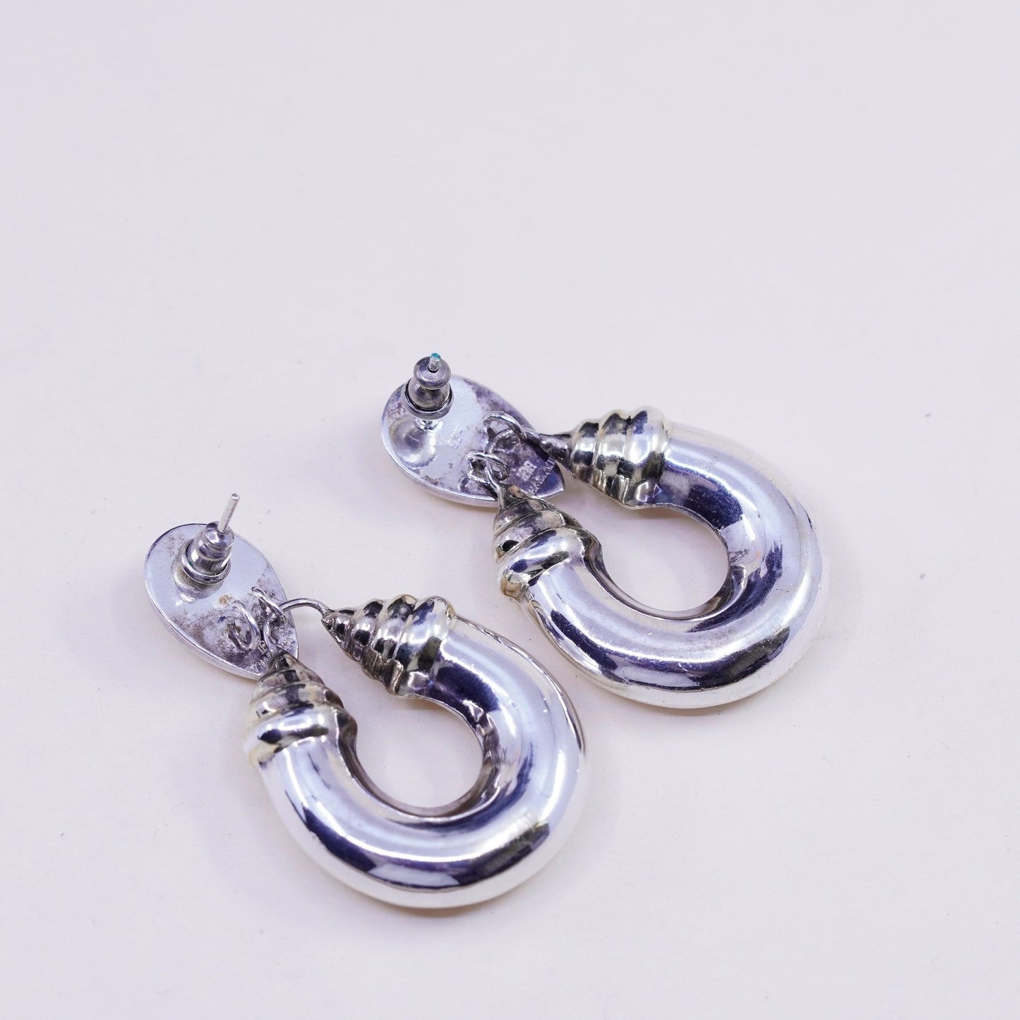 Vintage modern IBB sterling silver handmade earrings, bold 925 teardrop dangle