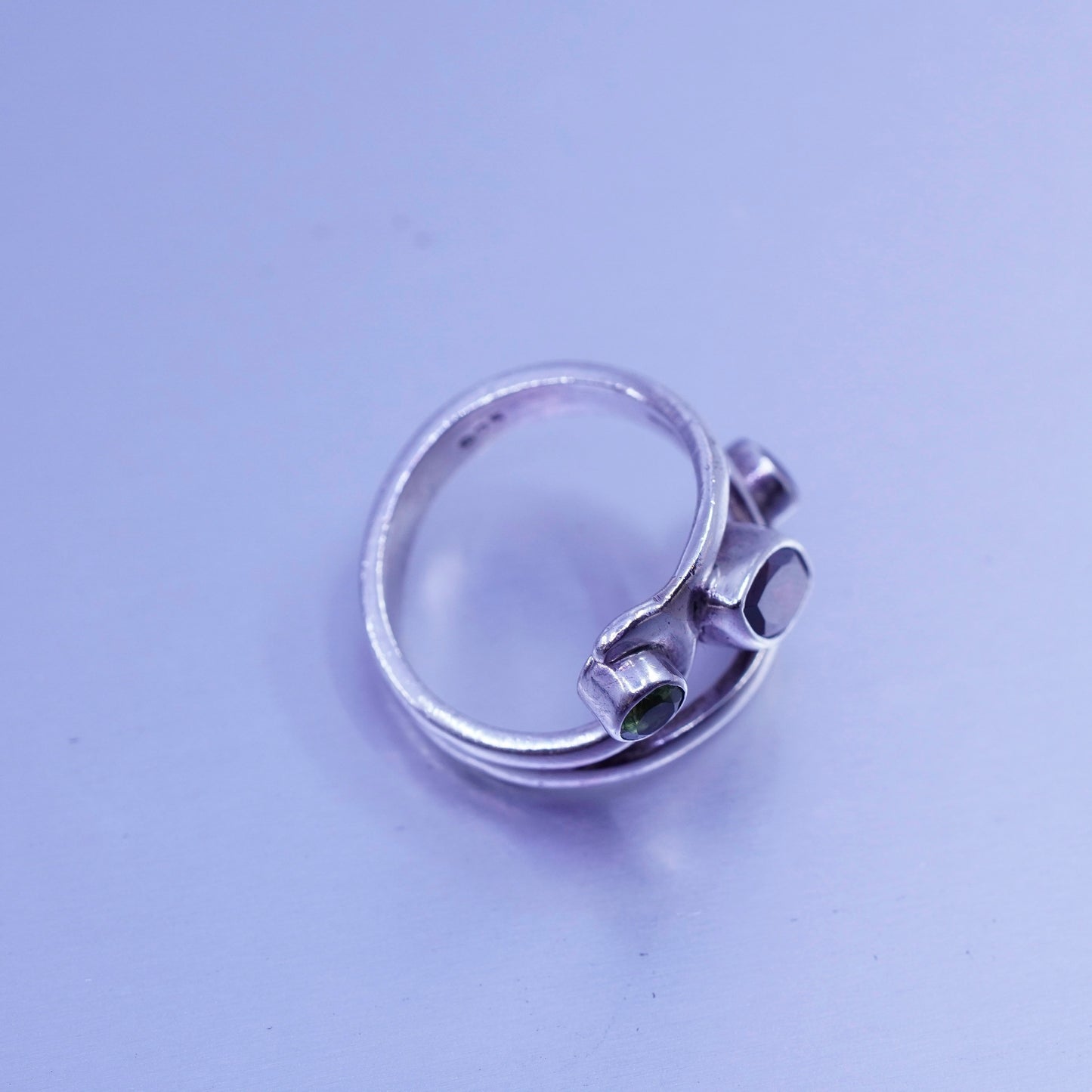 Size 7.5, vintage Sterling 925 silver handmade wide ring amethyst ruby peridot