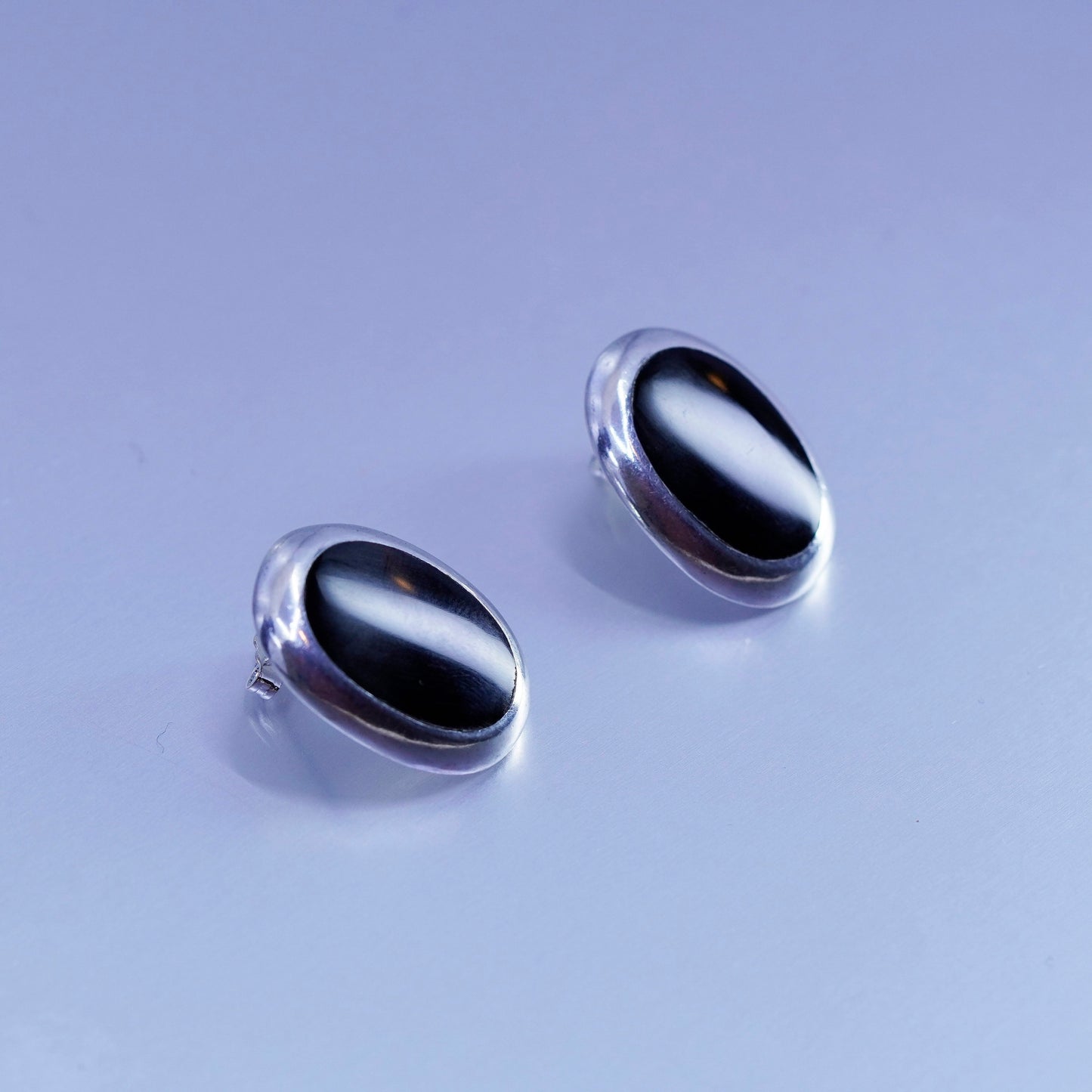 Vintage Sterling 925 silver handmade black onyx earrings, studs