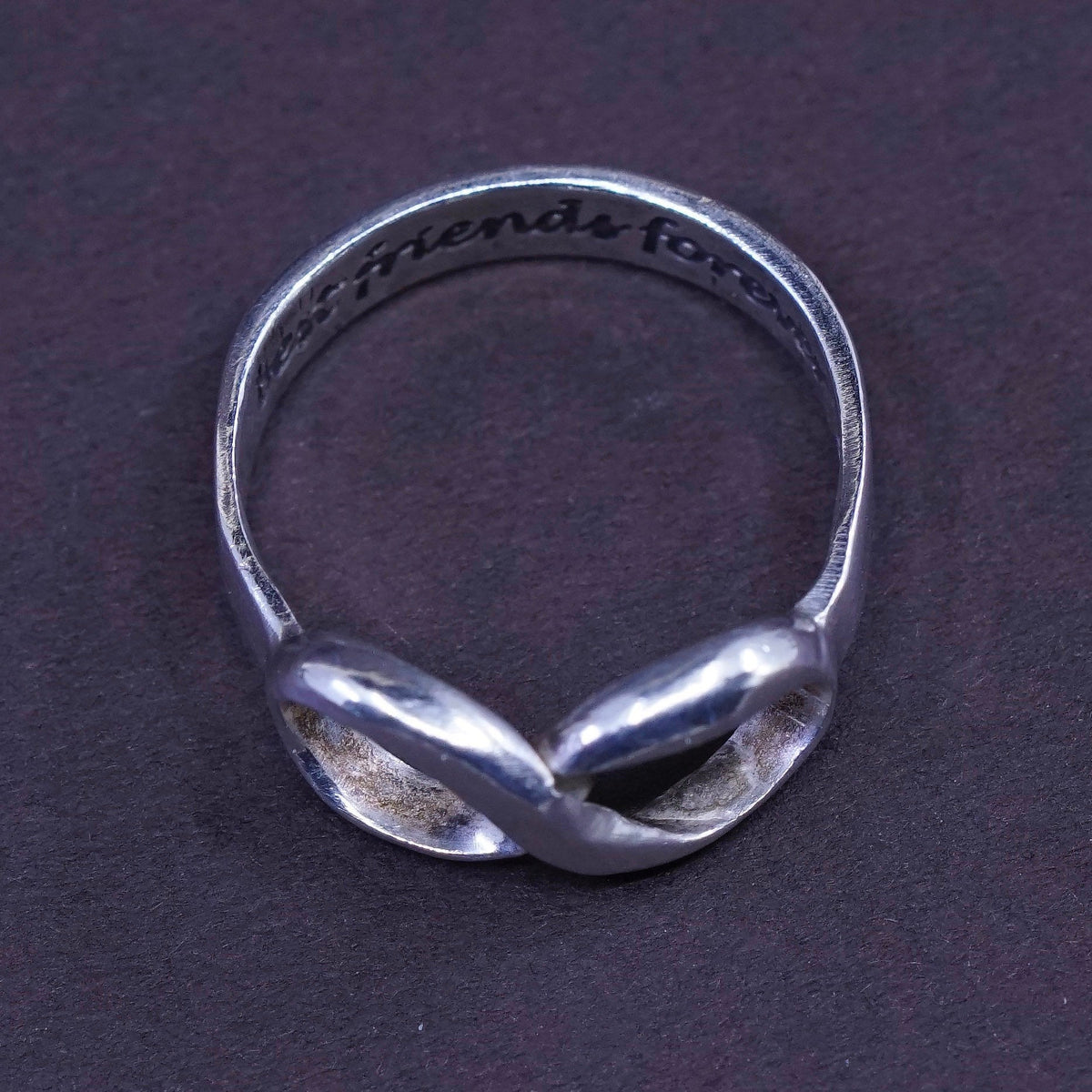 sz 5.25, Sterling silver handmade quote ring, 925 infinity band “best friends"