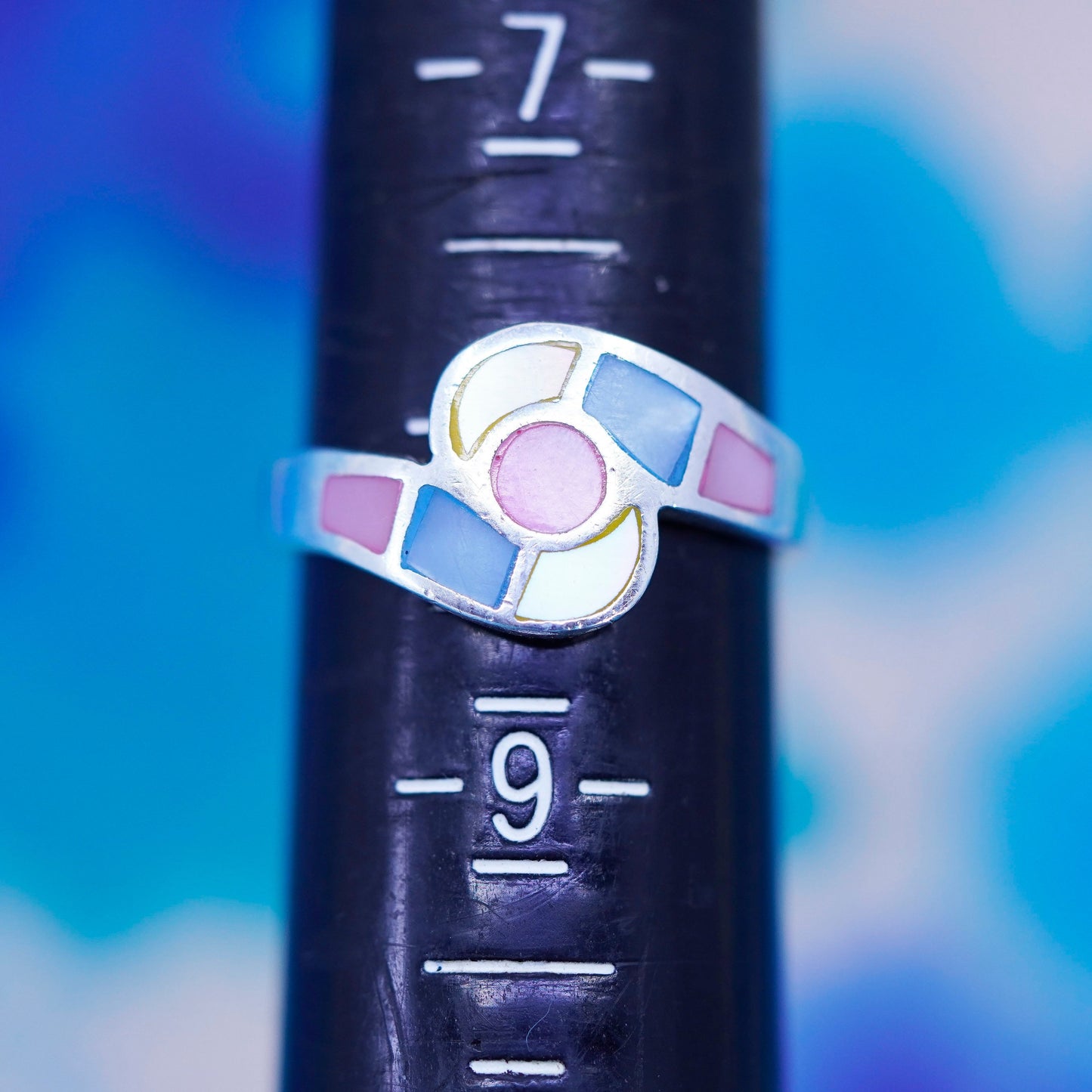 Size 8, vintage Sterling silver handmade ring, 925 band pink mother of pearl
