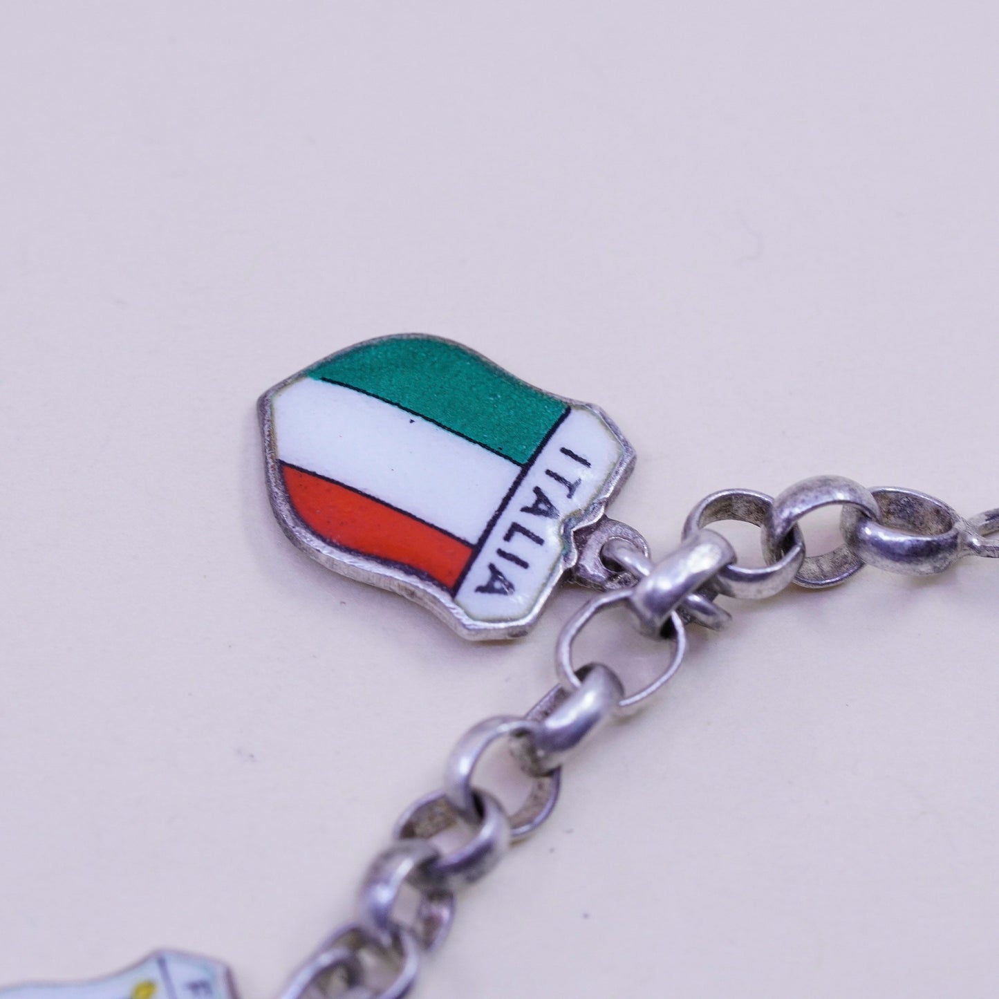 6.75”, sterling 925 silver circle chain bracelet world traveler 835 danish flag