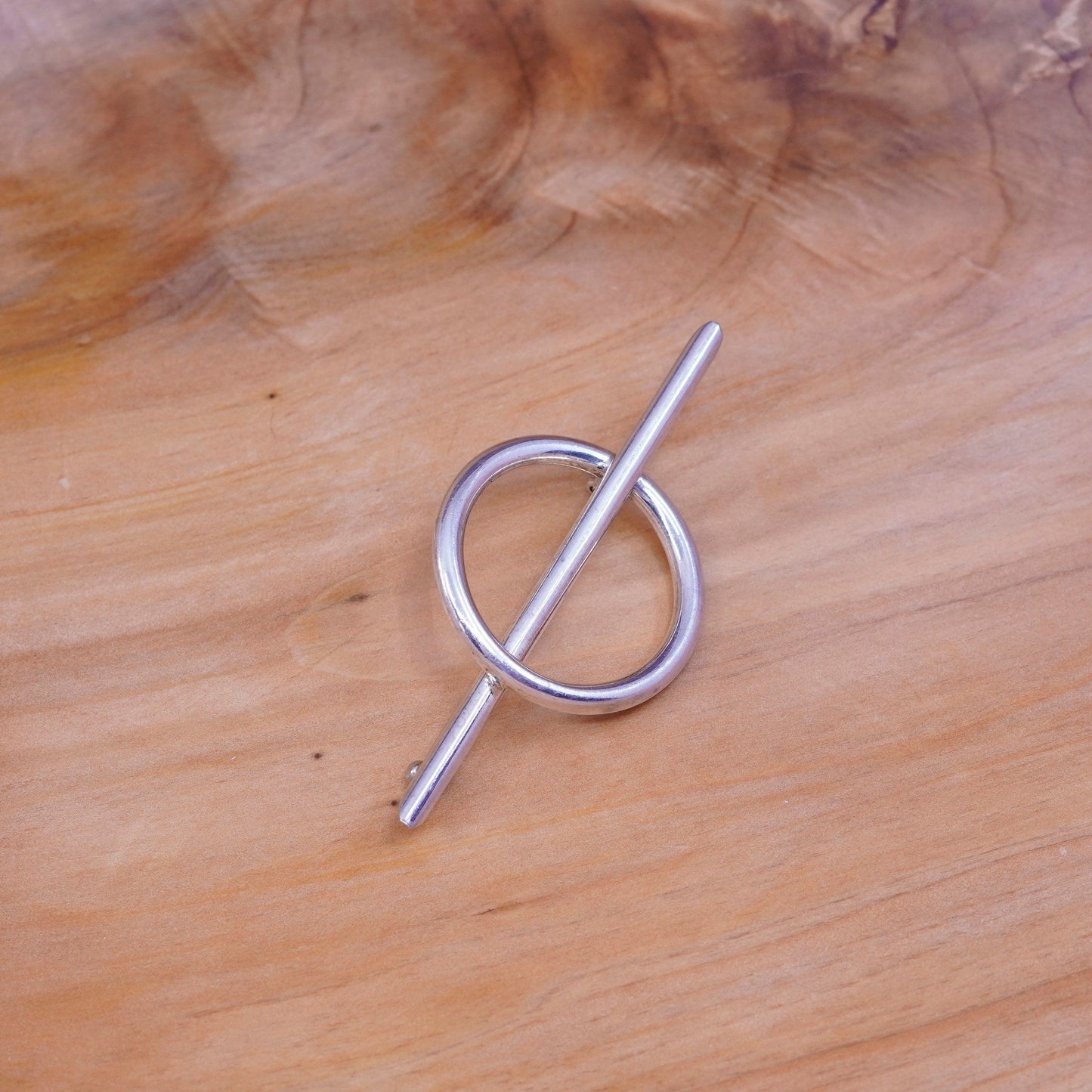 Vintage modern handmade sterling 925 silver circle long bar brooch pin
