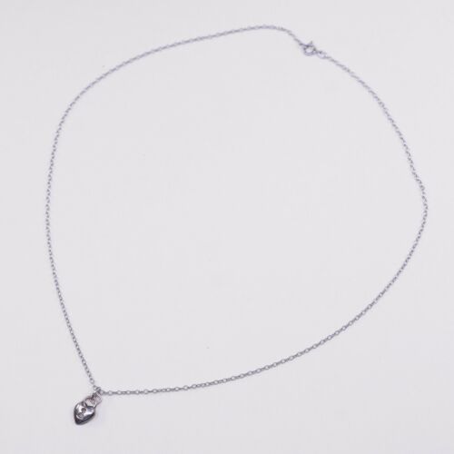18” 1mm Vtg 925 Sterling 925 Silver Circle chain necklace W/ Heart Lock Pendant
