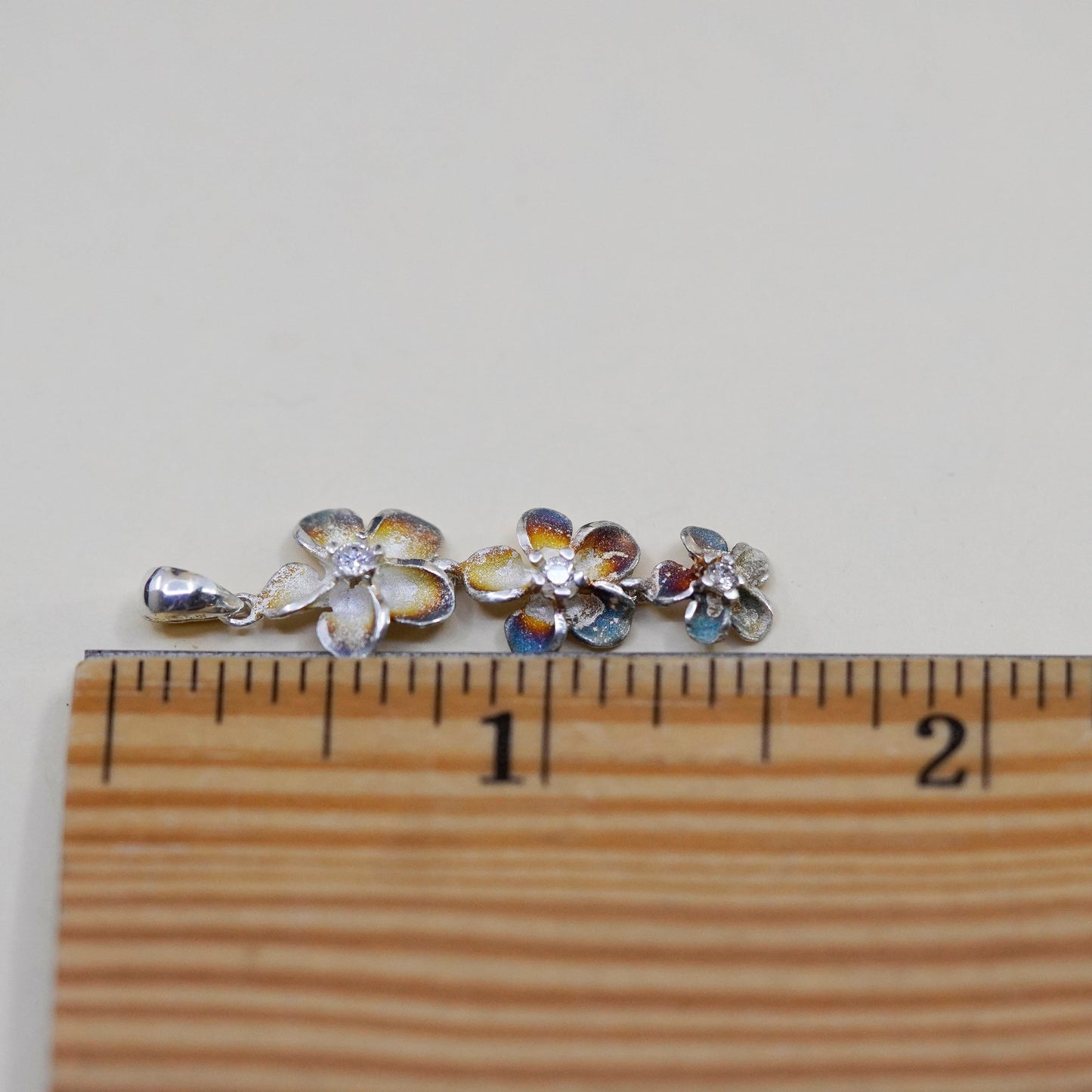 Vintage Sterling silver handmade earrings, 925 plumeria flower with cz