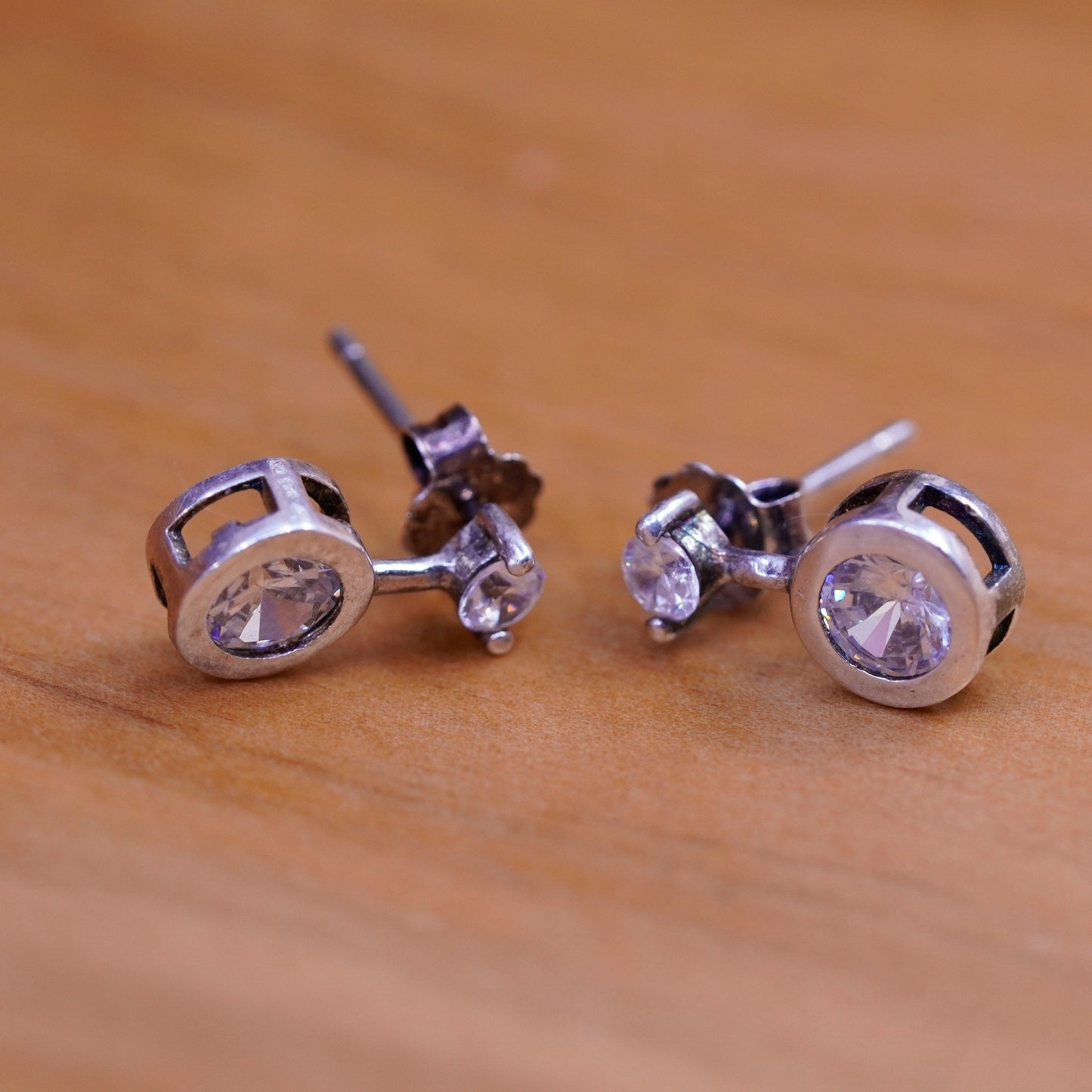 vintage Sterling 925 silver studs, round cz earrings
