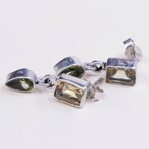 Vintage Modern Sterling Silver Handmade Earrings, 925 W/ Citrine N Peridot