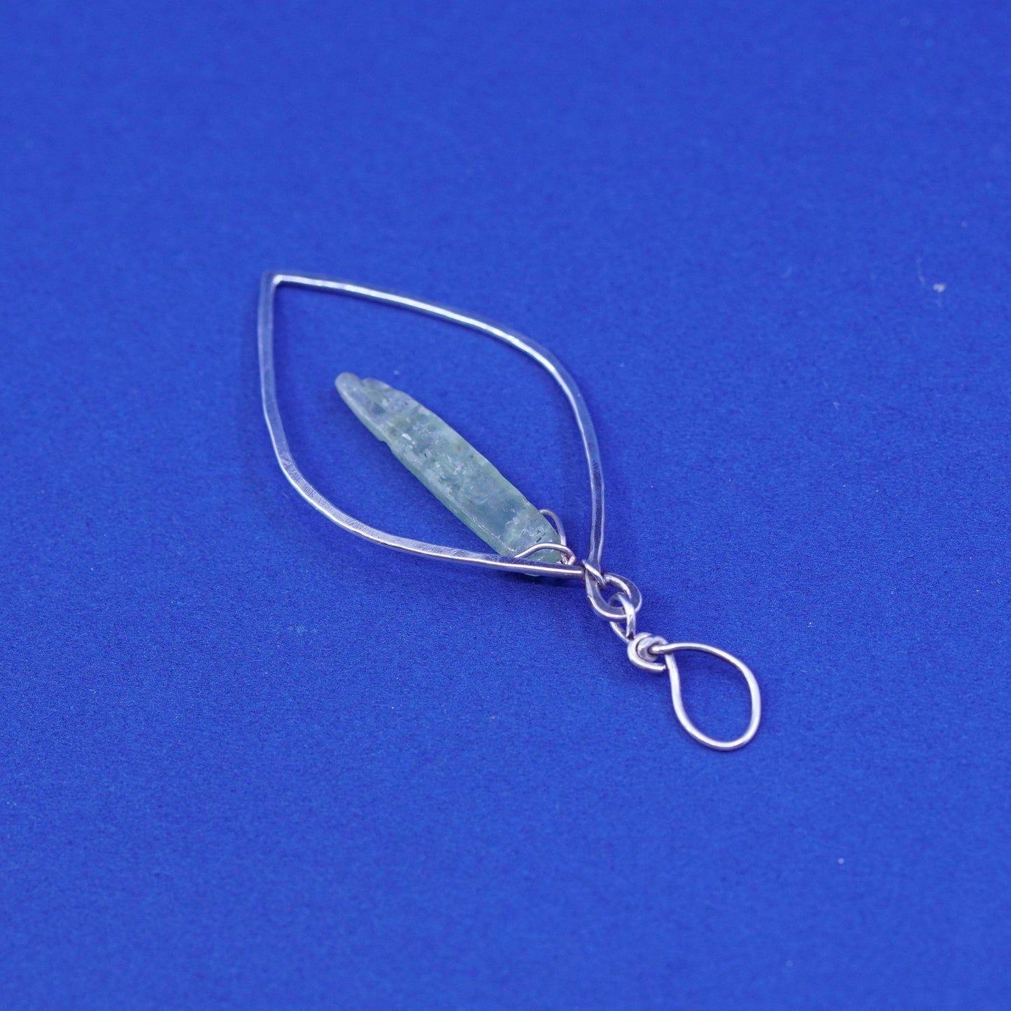 Vintage handmade sterling silver charm, teardrop 925 wired with healing jade