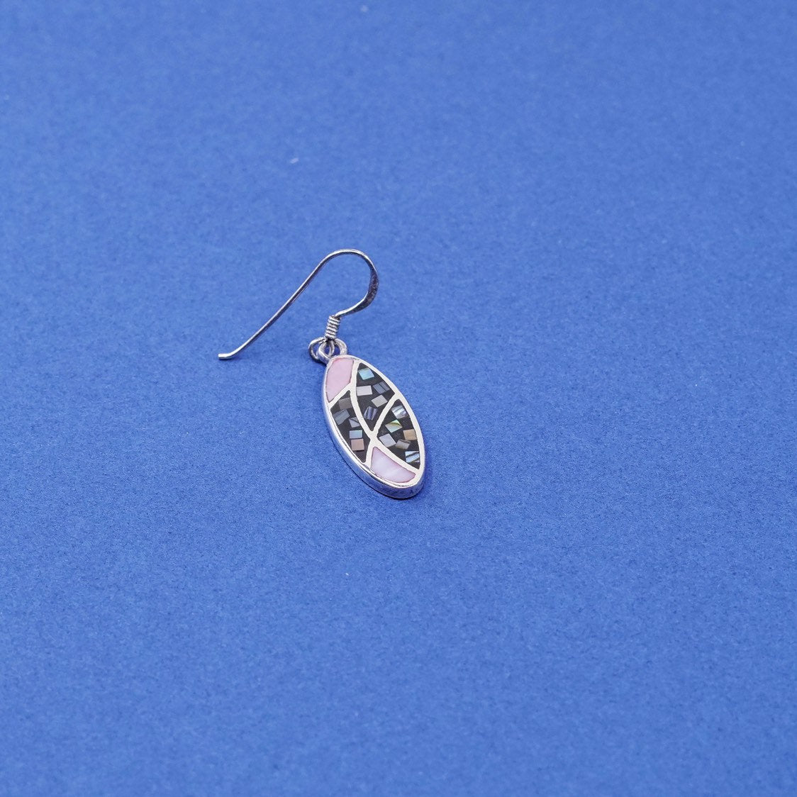 Sterling silver handmade earrings, SX 925 flower drops w/ abalone