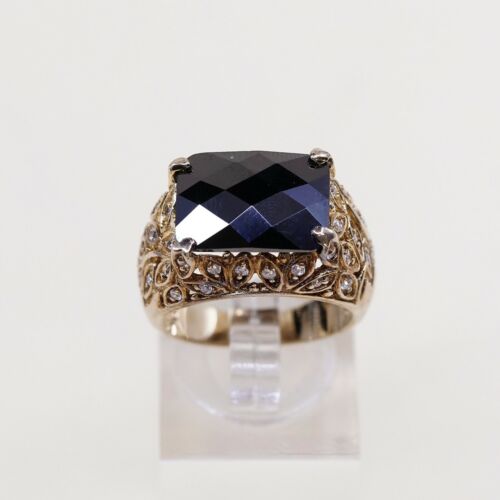 Sz 7, Vtg Vermeil Gold Over Sterling silver Statement ring, 925 W/ Topaz N Cz